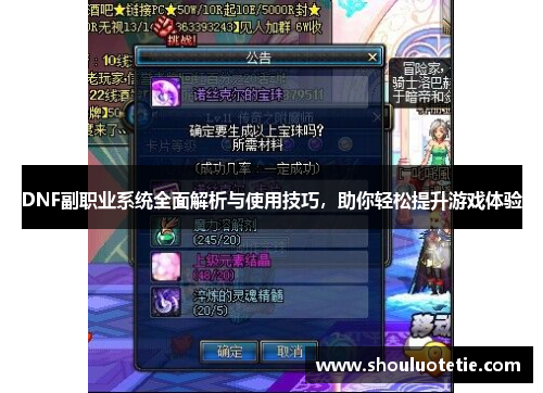 DNF副职业系统全面解析与使用技巧,助你轻松提升游戏体验 DNF副职业系统全面解析与使用技巧,助你轻松提升游戏体验